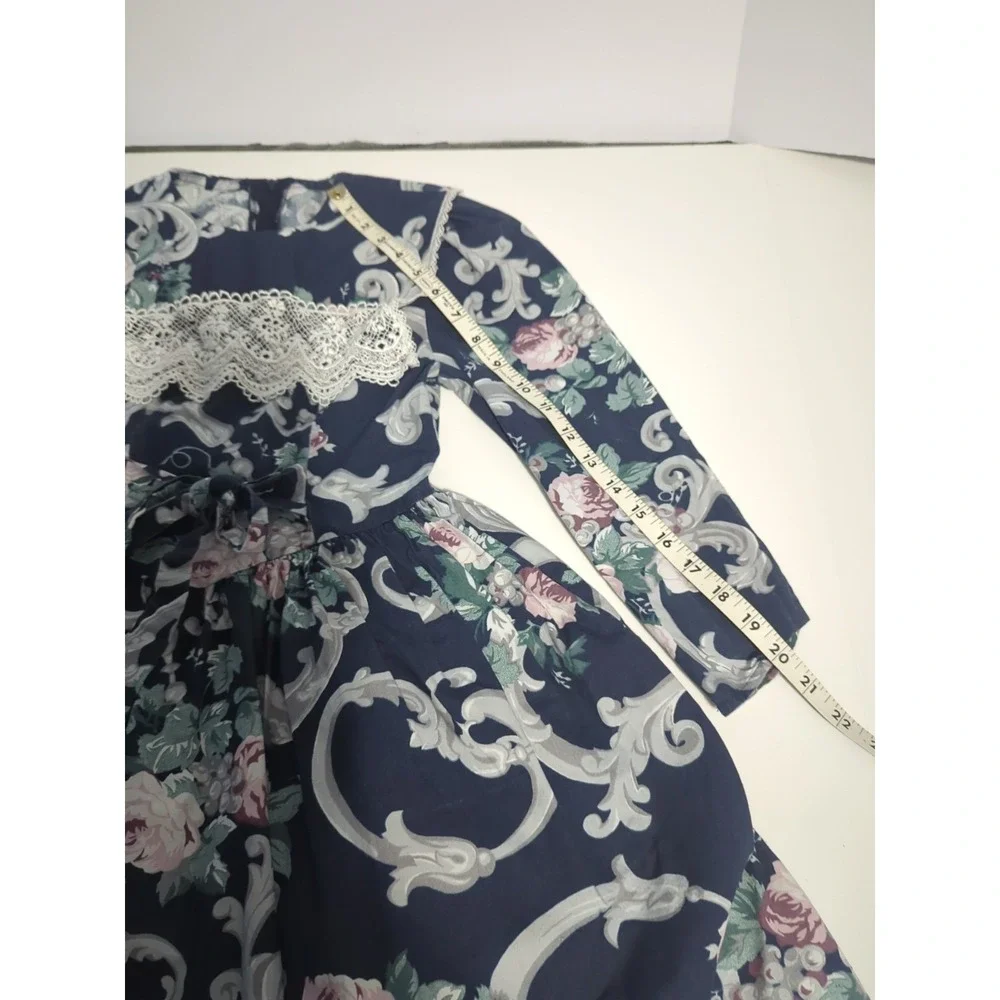 VTG 80's McClintock girls Dress Lace floral Peasant Prairie Cottagecore 8 blue